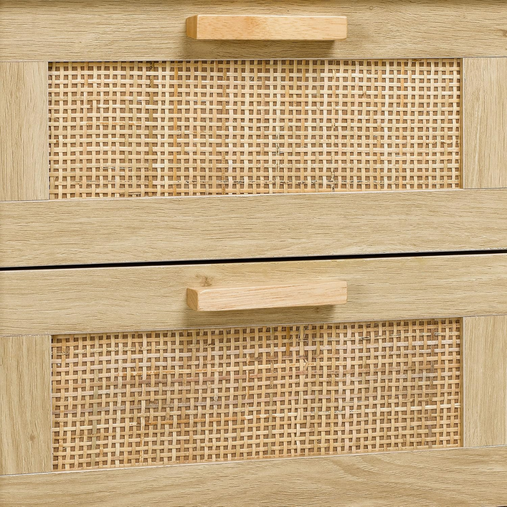 Boho Rattan Nightstand with 2 Woven Drawers | Natural Bedside Table